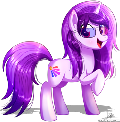Size: 1471x1502 | Tagged: safe, artist:the-butch-x, oc, oc:purple eye, pony, 3d glasses, cutie mark, female, glasses, happy, heterochromia, mare, raised hoof, simple background, solo, transparent background