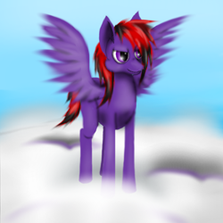 Size: 500x500 | Tagged: safe, artist:auroraswirls, oc, oc only, oc:snipez, pegasus, pony, cloud, male, on a cloud, pegasus oc, solo, spread wings, stallion, two toned mane, wings