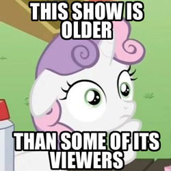 Size: 500x500 | Tagged: safe, edit, edited screencap, screencap, sweetie belle, pony, unicorn, ponyville confidential, caption, exploitable meme, female, filly, horn, image macro, meme, no shit sherlock, obligatory pony, solo, sudden clarity sweetie belle, text, two toned mane, white coat, wide eyes