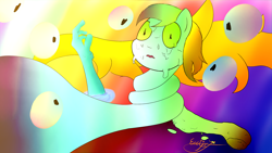 Size: 3840x2160 | Tagged: safe, artist:exxticcy, pony, dream, drugs, hand, melting, not salmon, rainbow, stare, surreal, trippy, wat