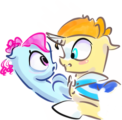 Size: 677x669 | Tagged: safe, artist:gine_zatr, blue bobbin, sunburst, pony, blueburst, blushing, female, male, shipping, straight