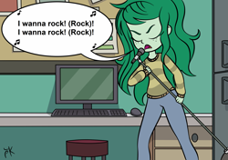 Size: 2893x2039 | Tagged: safe, artist:pony4koma, edit, wallflower blush, better together, equestria girls, forgotten friendship, computer, i wanna rock, keyboard, lyrics, microphone, monitor, song reference, text, twisted sister