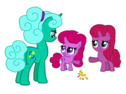 Size: 1440x1080 | Tagged: safe, alternate version, artist:徐詩珮, glitter drops, oc, oc:betty pop, oc:ehenk berrytwist, pony, unicorn, alternate hairstyle, angry, background removed, base used, female, filly, magical lesbian spawn, mare, mother and child, mother and daughter, next generation, offspring, parent and child, parent:glitter drops, parent:tempest shadow, parents:glittershadow, siblings, simple background, sisters, transparent background