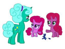 Size: 1440x1080 | Tagged: safe, alternate version, artist:徐詩珮, glitter drops, oc, oc:betty pop, oc:ehenk berrytwist, pony, unicorn, alternate hairstyle, angry, background removed, base used, female, filly, magical lesbian spawn, mare, mother and child, mother and daughter, next generation, offspring, parent and child, parent:glitter drops, parent:tempest shadow, parents:glittershadow, siblings, simple background, sisters, transparent background