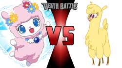 Size: 750x421 | Tagged: safe, artist:mega-poneo, paprika paca, alpaca, them's fightin' herds, angela (jewelpet), community related, crossover, death battle, exploitable meme, female, jewelpet, mega poneo strikes again, meme, sanrio, sega