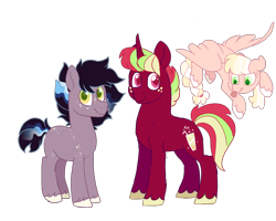 Size: 1000x800 | Tagged: safe, artist:guzzlord, oc, oc:apple tart, oc:comet trail, oc:sparkling apple cider, earth pony, pegasus, pony, unicorn, body freckles, freckles, offspring, parent:big macintosh, parent:twilight sparkle, parents:twimac, siblings, tongue out