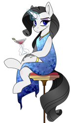 Size: 270x436 | Tagged: safe, artist:crimmharmony, oc, oc:shadow spade, pony, unicorn, fallout equestria, fallout equestria: kingpin, alcohol, bags under eyes, beauty mark, blank, blank of rarity, blue dress, blue eyes, commissioner:genki, crossed legs, dead eyes, glass, gold rings, jewelry, justice mare, lawbringer, magic, necklace, not rarity, purple eyeshadow, simple background, sitting, solo, sophisticated as hell, sparkling blue dress, sparkling dress, spots, stool, telekinesis, tired, transparent background, unicorn oc, wine, wine glass