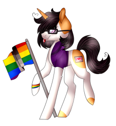 Size: 858x932 | Tagged: safe, artist:xpastel-lightytx, oc, oc:saver, pony, unicorn, bracelet, clothes, cute, female, homoflexible, jewelry, looking at you, pride, pride flag, solo, tongue out, vest