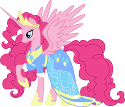 Size: 1000x854 | Tagged: safe, artist:bigmk, artist:kuma993, derpibooru import, idw, pinkie pie, alicorn, pony, spoiler:comic, spoiler:comic57, alicornified, clothes, dress, female, idw showified, mare, pinkiecorn, princess, princess of chaos, race swap, xk-class end-of-the-world scenario