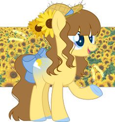 Size: 2304x2447 | Tagged: safe, artist:rerorir, oc, oc:sunny flower, earth pony, pony, bow, female, flower, hat, high res, mare, solo, sunflower, tail bow