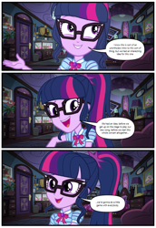 Size: 603x877 | Tagged: safe, edit, editor:biggernate91, sci-twi, spike, spike the regular dog, twilight sparkle, dog, comic:midnight sparkle takeover, better together, equestria girls, comic, geode of telekinesis, glasses, jacksepticeye, magical geodes, parody, ponytail, sci-twi's room