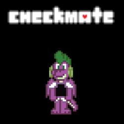 Size: 583x583 | Tagged: safe, artist:tarkan809, spike, dragon, fanfic:check mate, concept, deltarune, pixel art, story included