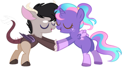 Size: 1280x697 | Tagged: safe, artist:bxby-mochi, oc, oc only, oc:azure (loreleiwise), oc:pandemonium, alicorn, draconequus, pony, base used, female, filly, simple background, transparent background