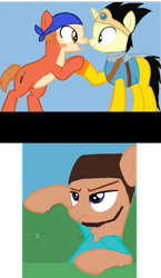 Size: 609x1050 | Tagged: safe, artist:volcanicdash, earth pony, pony, unicorn, congratulations, ponified, shaking hoof, sore loser, steve, super smash bros. ultimate, unamused