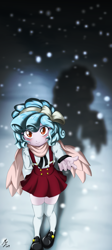 Size: 2024x4536 | Tagged: safe, artist:mauroz, cozy glow, human, equestria girls, blushing, clothes, cozybetes, cute, equestria girls-ified, female, freckles, outdoors, pony coloring, scarf, shoes, smiling, snow, solo, weapons-grade cute, winged humanization, wings, young