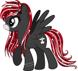 Size: 1964x1796 | Tagged: safe, artist:kingphantasya, edit, editor:ciaran, oc, oc only, oc:midnight runner, pegasus, pony, 2020 community collab, bracelet, derpibooru community collaboration, ethereal mane, jewelry, male, raised hoof, red and black oc, sigil, silver eyes, simple background, solo, starry mane, transparent background, two toned mane, two toned tail