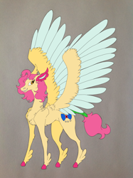 Size: 1936x2592 | Tagged: safe, artist:nightshade2004, oc, oc:goldie sugar, pegasus, pony, female, mare, solo, two toned wings, wings