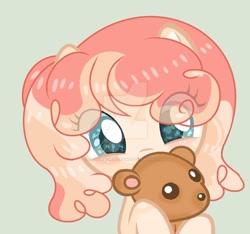 Size: 1024x957 | Tagged: safe, artist:rose-moonlightowo, oc, pony, base used, deviantart watermark, female, mare, obtrusive watermark, offspring, parent:cheese sandwich, parent:pinkie pie, parents:cheesepie, simple background, solo, teddy bear, watermark