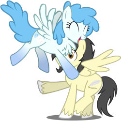 Size: 1000x1000 | Tagged: safe, artist:flash equestria photography, oc, oc:cloudy cuddles, oc:sable quill, pegasus, pony, 2020 community collab, chest fluff, derpibooru community collaboration, female, glomp, happy, simple background, solo, surprise hug, surprised, this will end in cuddles, transparent background, unshorn fetlocks, vector