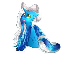 Size: 2000x2000 | Tagged: safe, artist:sakimiaji, oc, oc:fleurbelle, alicorn, pony, adorable face, alicorn oc, bow, cute, golden eyes, hair bow, happy, looking at you, looking back, looking back at you, sweet