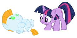 Size: 3033x1516 | Tagged: safe, artist:bronyboy, twilight sparkle, unicorn twilight, oc, oc:harmony star, alicorn, pony, unicorn, alicorn oc, baby, baby pony, colt, diaper, male, simple background, transparent background