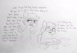 Size: 1776x1225 | Tagged: safe, artist:tjpones, part of a set, oc, oc only, oc:tjpones, earth pony, pony, computer keyboard, dialogue, glasses, male, simple background, stallion, white background