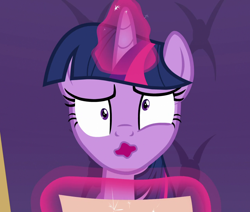 Size: 1272x1080 | Tagged: safe, screencap, twilight sparkle, twilight sparkle (alicorn), alicorn, pony, the beginning of the end, armchair, chair, eyeroll, faic, great moments in animation, magic, paper, solo, weird