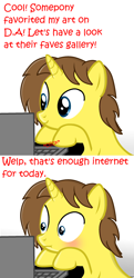 Size: 1424x2948 | Tagged: safe, artist:grapefruitface1, derpibooru exclusive, oc, oc:grapefruit face, pony, unicorn, base used, blushing, comic, computer, desk, deviantart, implied porn, laptop computer, traumatized