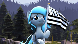 Size: 1920x1080 | Tagged: safe, artist:nightyluny, oc, oc:luny, pegasus, pony, 3d, brittany, flag, solo