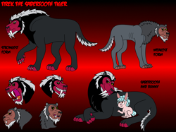 Size: 4976x3720 | Tagged: safe, artist:eddybite87, cozy glow, lord tirek, big cat, rabbit, absurd resolution, angry, animal, bunnified, expressions, fangs, gradient background, saber-toothed cat, smiling, species swap