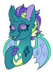 Size: 759x1054 | Tagged: safe, artist:andy-hazards, oc, oc:mariposa, hybrid, bust, dragonling, interspecies offspring, offspring, parent:princess ember, parent:thorax, parents:embrax, portrait, simple background, solo, transparent background