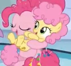 Size: 637x594 | Tagged: safe, derpibooru import, screencap, li'l cheese, pinkie pie, earth pony, pony, the last problem, spoiler:leak, all is well, colt, cropped, cute, dangerously cute, duo, eyes closed, female, foal, low quality, male, mare, mother, mother and child, mother and son, older, parent and child, poofy mane, poor quality, son