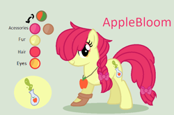 Size: 808x536 | Tagged: safe, artist:mlpwolfgrl123, apple bloom, earth pony, pony, alternate cutie mark, alternate hairstyle, amputee, clothes, female, jewelry, mare, necklace, older, older apple bloom, shoes, stump, three legged