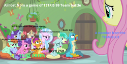 Size: 782x395 | Tagged: safe, artist:gooeybird, edit, edited screencap, screencap, berry blend, berry bliss, fluttershy, gallus, november rain, ocellus, peppermint goldylinks, sandbar, silverstream, smolder, yona, changedling, changeling, dragon, earth pony, hippogriff, pegasus, pony, unicorn, yak, teacher of the month (episode), spoiler:interseason shorts, bad teacher, caption, classroom, disappointed, dragoness, feeling down, feels bad pony, female, friendship student, injured, internet, knock out, looking at each other, looking at you, looking down, looking up, male, mare, meme, multiplayer, nintendo switch, online, online game, rank, regret, sad, screaming, spread arms, stallion, team battle, teams, tetris, this will end in tears, upset