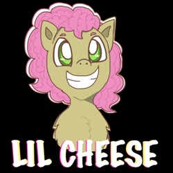 Size: 1000x1000 | Tagged: safe, artist:princessmuffinart, li'l cheese, earth pony, pony, the last problem, adorable face, black background, bust, colt, cute, design, foal, li'l cuteese, male, shirt design, simple background, solo