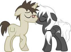 Size: 2920x2154 | Tagged: safe, artist:zacatron94, oc, oc only, oc:blank novel, oc:captain white, pegasus, pony, unicorn, blushing, female, glasses, kissing, male, mare, simple background, stallion, transparent background, whitenovel