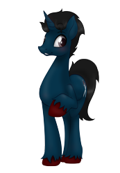 Size: 4500x6500 | Tagged: safe, artist:miniferu, oc, oc only, oc:slashing prices, pony, unicorn, blushing, commission, cutie mark, male, pose, smiling, solo, stallion, unshorn fetlocks