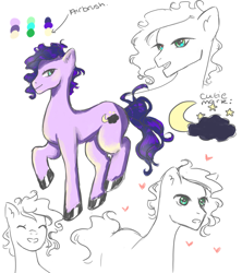 Size: 2473x2782 | Tagged: safe, artist:nebulaeye, oc, oc only, oc:crescent star, earth pony, pony, bust, cloud, crescent moon, earth pony oc, eyes closed, grin, lineart, male, moon, raised hoof, smiling, stallion