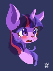 Size: 773x1024 | Tagged: safe, artist:tohupo, twilight sparkle, twilight sparkle (alicorn), alicorn, pony, blushing, bust, crying, female, horn, lineless, mare, open mouth, portrait, simple background, solo
