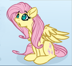 Size: 2574x2355 | Tagged: safe, artist:witchtaunter, fluttershy, pegasus, pony, amazed, awe, cropped, female, looking at something, looking away, mare, open mouth, simple background, sitting, solo, spread wings, three quarter view, wings