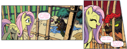 Size: 1195x461 | Tagged: safe, artist:pencils, edit, idw, fluttershy, pegasus, pony, timber wolf, comic, fluttertroll, text edit