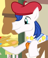 Size: 461x557 | Tagged: safe, screencap, earth pony, pony, pinkie pride, acrylic paint (character), beret, cropped, hat, male, solo, stallion