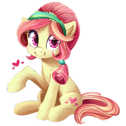 Size: 1800x1800 | Tagged: safe, artist:meotashie, ruby love, scarlet heart, crystal pony, earth pony, pony, background pony, cheek fluff, chest fluff, cute, cutie mark, ear fluff, female, fluffy, heart, leg fluff, mare, simple background, sitting, solo, transparent background