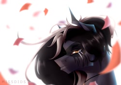 Size: 1023x715 | Tagged: safe, artist:missdids, oc, oc only, pony, bust, petals, portrait, scar, solo