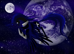 Size: 2338x1700 | Tagged: safe, artist:whitewing1, oc, oc:dark star, alicorn, pony, earth, male, moon, solo, stallion