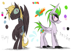 Size: 1385x985 | Tagged: safe, artist:didun850, oc, oc only, oc:hurry, oc:passion, hybrid, original species, duo, female, parent:rainbow dash, parents:canon x oc, reference sheet, simple background, slit eyes, transparent background, wings