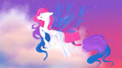 Size: 3277x1829 | Tagged: safe, artist:whitewing1, oc, oc:fei, pony, artificial wings, augmented, female, flying, magic, magic wings, mare, solo, wings