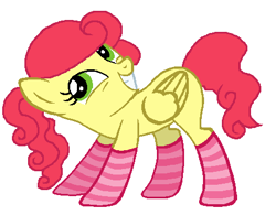 Size: 458x358 | Tagged: safe, artist:beanbases, artist:pinkie3212, strawberry sunrise, pegasus, pony, alternate hairstyle, base used, clothes, female, grin, mare, missing cutie mark, simple background, smiling, socks, solo, striped socks, white background