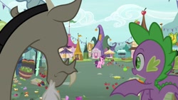 Size: 1920x1080 | Tagged: safe, screencap, discord, spike, sugar belle, dragon, pony, the big mac question, winged spike