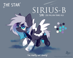 Size: 2560x2025 | Tagged: safe, artist:alkit_is_not_me, oc, oc only, oc:sirius-b, pegasus, pony, happy, quote, reference, reference sheet, shooting star, solo, spread wings, wings